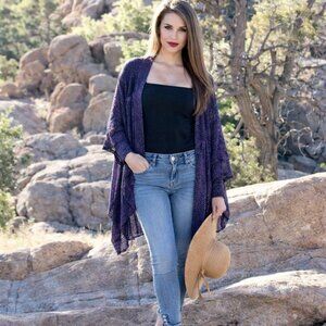 One World multicolor cardigan women M relaxed fit boho decorative eyelets beach